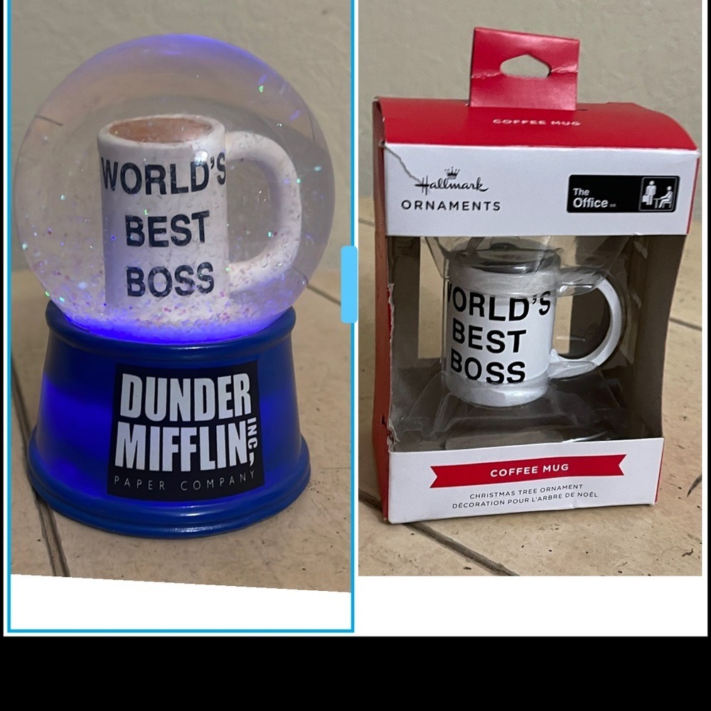 The‎ Office Dunder Mifflin Worlds Best Boss Snow Globe & Hallmark Ornament Set